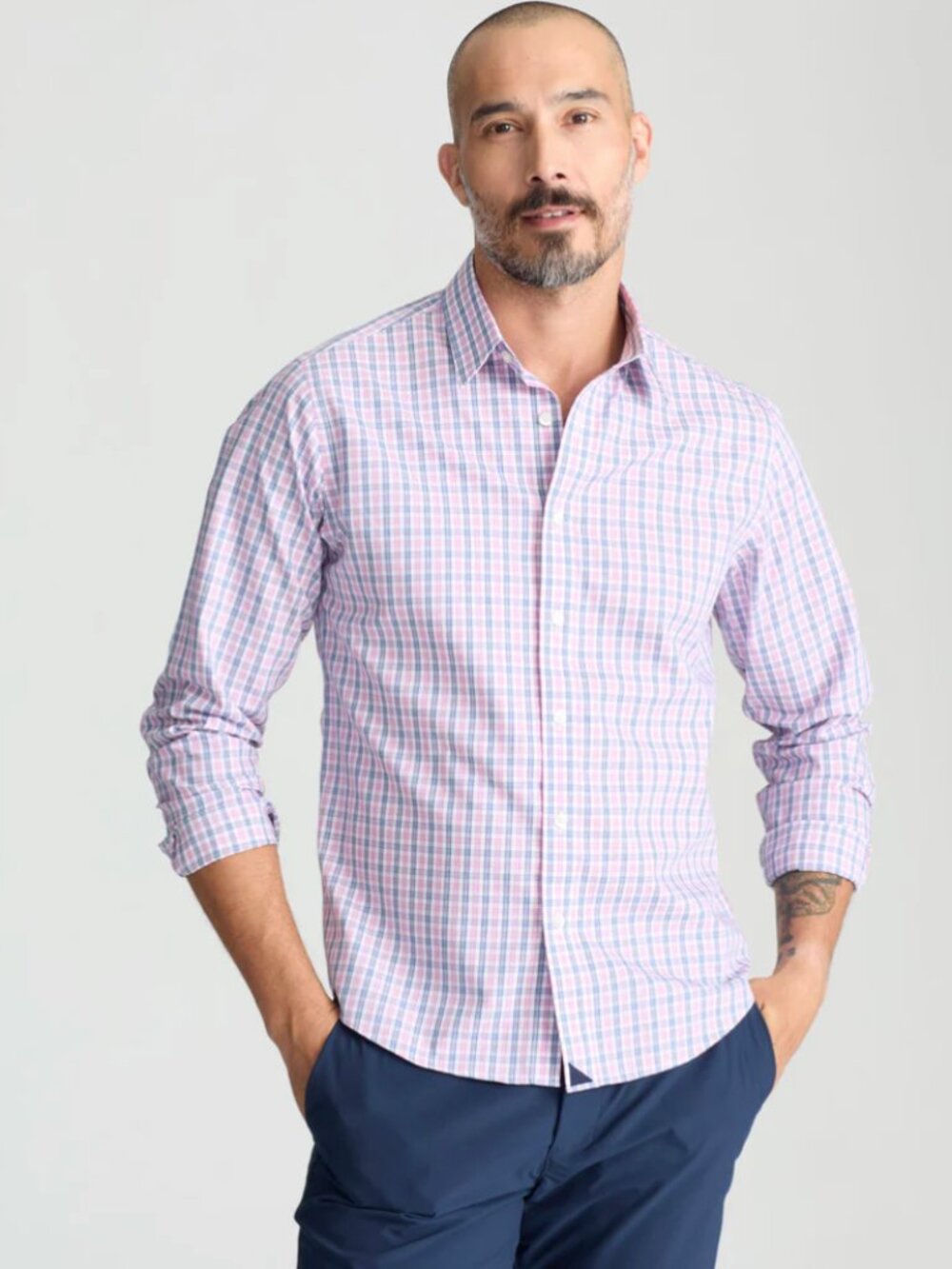 Untuckit Dolcetto Shirt in Pink and Blue Check Stripe Size XXL
